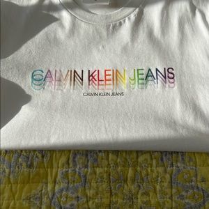 Men Medium Calvin Klein Jeans Pride rainbow logo slim fit t-shirt in white
